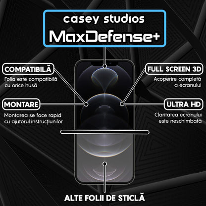 Pack of 2x MaxDefense+ Glass Screen Protectors - iPhone 12/12 Pro - Black