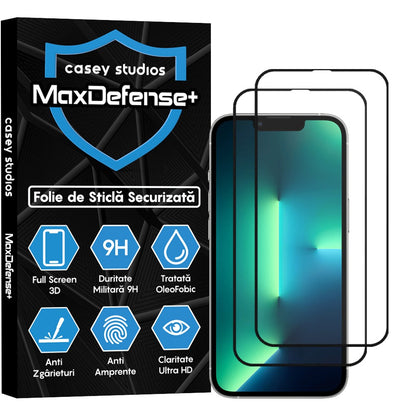 2x MaxDefense+ Tempered Glass Screen Protector Pack - iPhone 13/13 Pro - Black