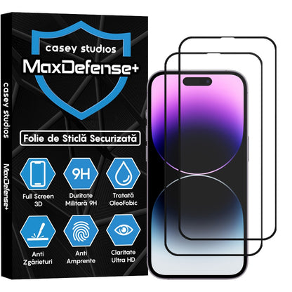 2x MaxDefense+ Tempered Glass Protector Pack - iPhone 14 Pro - Black