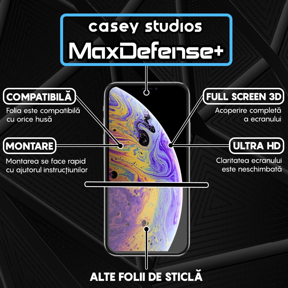 Pachet 2x Folie Sticla MaxDefense+ - iPhone XS Max - Negru