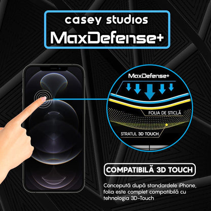 3x MaxDefense+ Tempered Glass Screen Protector Pack - iPhone 12/12 Pro - Black