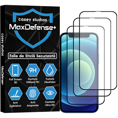 3x MaxDefense+ Glass Screen Protector Pack - iPhone 12 Mini - Black