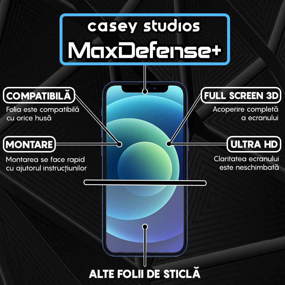 Pachet 3x Folie Sticla MaxDefense+ - iPhone 12 Mini - Negru
