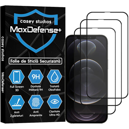 3x MaxDefense+ Glass Screen Protector Pack - iPhone 12 Pro Max - Black