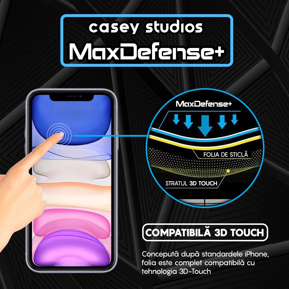 Pachet 3x Folie Sticla MaxDefense+ - iPhone 13 Mini - Negru