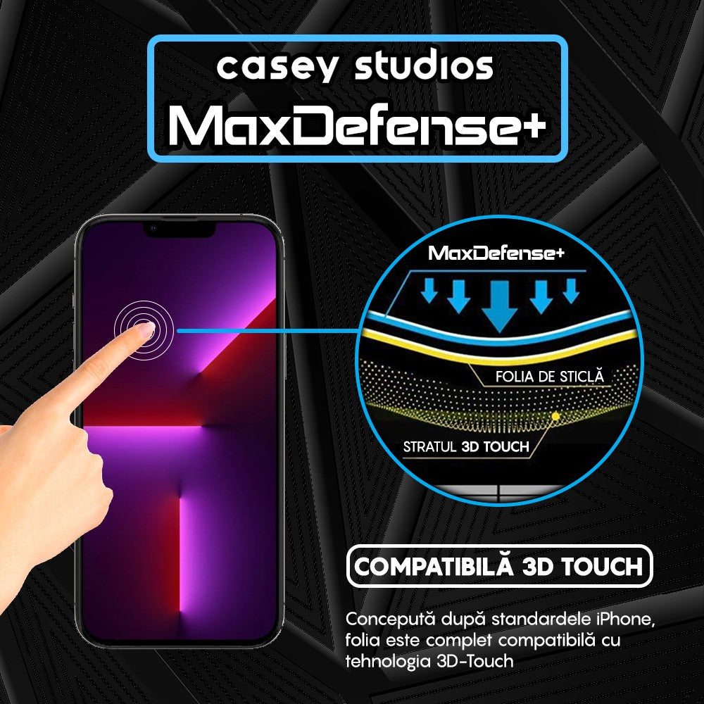 Pachet 3x Folie Sticla MaxDefense+ - iPhone 13 Pro Max - Negru
