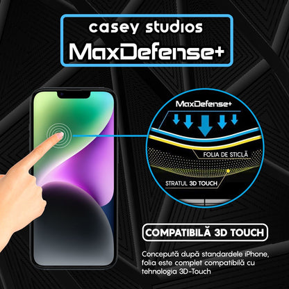 Pachet 3x Folie Sticla MaxDefense+ - iPhone 14 Plus - Negru