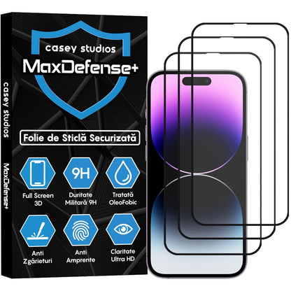 3x MaxDefense+ Glass Screen Protector Pack - iPhone 14 Pro - Black