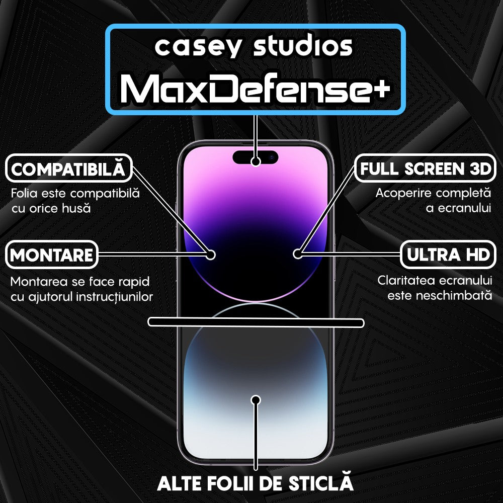 Pachet 3x Folie Sticla MaxDefense+ - iPhone 14 Pro - Negru