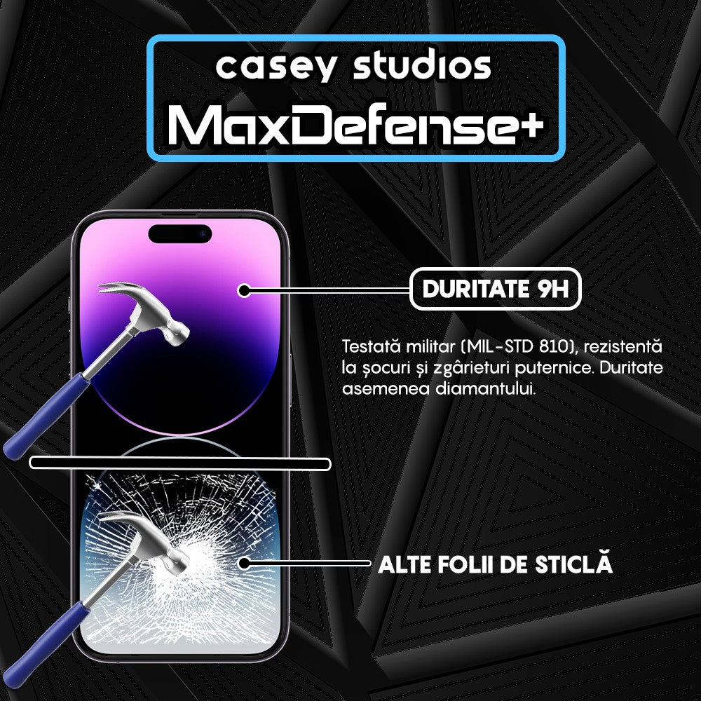 Pachet 3x Folie Sticla MaxDefense+ - iPhone 14 Pro - Negru