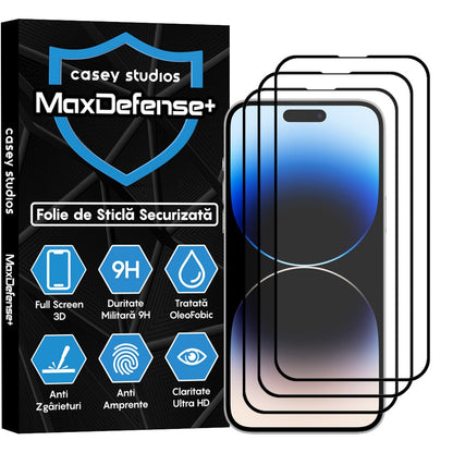 3x MaxDefense+ Glass Screen Protector Pack - iPhone 14 Pro Max - Black