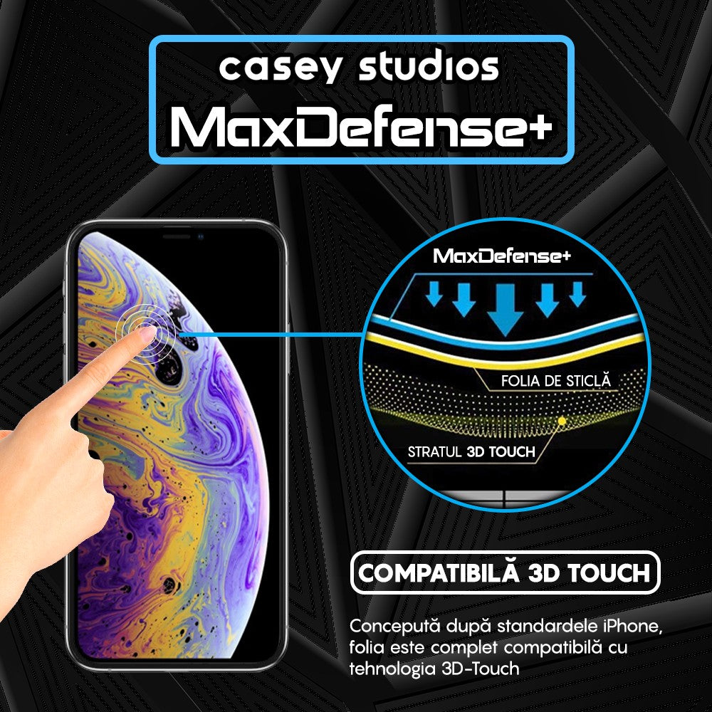Pachet 3x Folie Sticla MaxDefense+ - iPhone XS Max - Negru