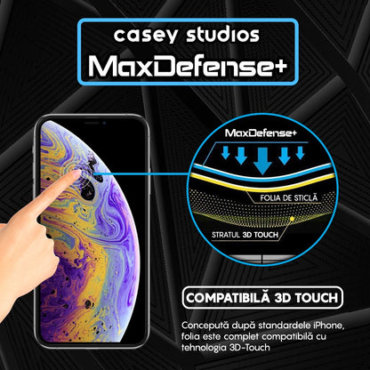 Pack of 3x MaxDefense+ Tempered Glass Screen Protectors - iPhone XS Max - Black